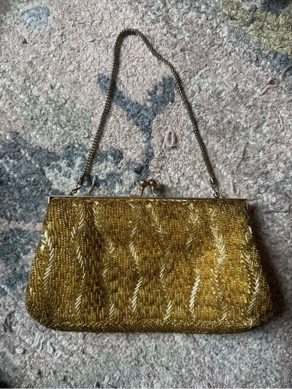 Gold Beaded Evening Clutch Handbag